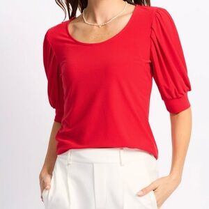Women's Short Sleeve Red Blouse Top Sz M
